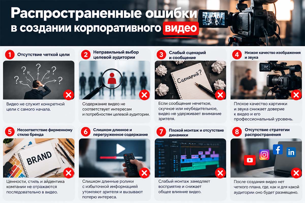 Распространённые ошибки при создании корпоративного видео